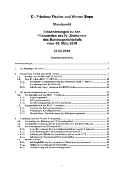 Einschätzungen zu den Piloturteilen des BGH (IV. Zivilsenat)