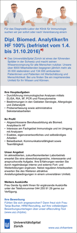 Dipl. Biomed. Analytiker/In HF 100%