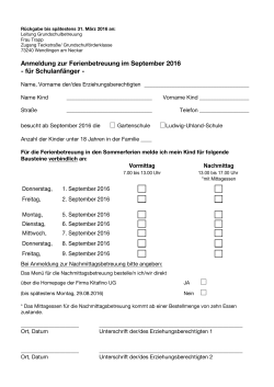 Anmeldung zur Ferienbetreuung im September 2016