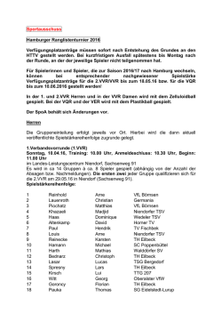 Infos, Freistellungen HRLT 2016, SSRF 1.VVR Herren - TT