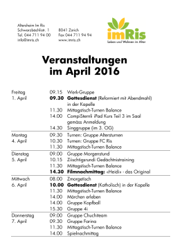 Veranstaltungen im April 2016