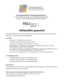 Hilfskräfte gesucht! - Forschungsinstitut für Genossenschaftswesen