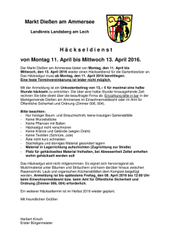 H &auml; ckseldienst von Montag 11. April bis Mittwoch 13. April 2016