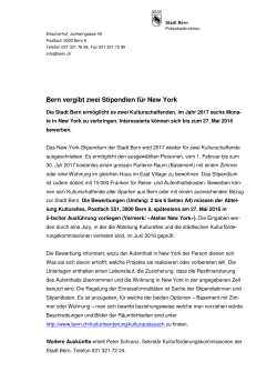 Bern vergibt zwei Stipendien für New York