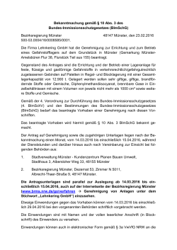 Bekanntmachung gemäß § 10 Absatz 3 BImSchG: Lehnkering GmbH