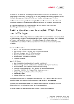 Praktikant/-in Customer Service (80-100%) in Thun oder