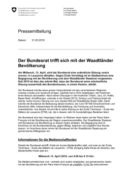 Pressemitteilung Der Bundesrat trifft sich mit der Waadtländer
