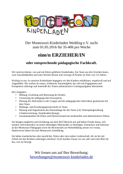 eine/n ERZIEHER/IN - Montessori-Kinderladen Berlin