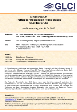 Einladung zum Treffen der Regionalen Praxisgruppe GLCI Karlsruhe