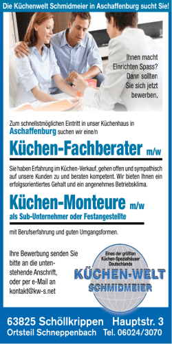 Küchen-Fachberater m/w Küchen-Monteure m/w - Küchen