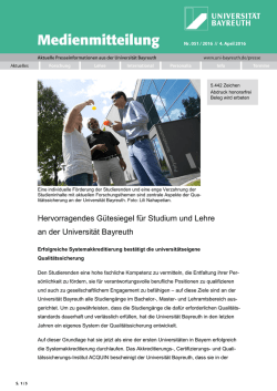 Hervorragendes G&uuml;tesiegel f&uuml;r Studium und Lehre an der