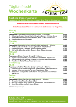 Die Speisenkarte ist ab Freitag, 10. Juli 2015 verf&uuml;gbar.