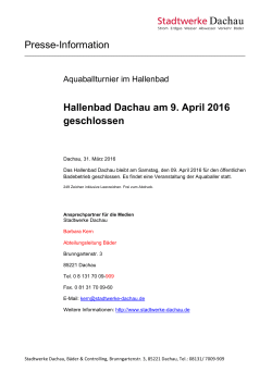 Presse-Information Hallenbad Dachau am 9. April 2016 geschlossen
