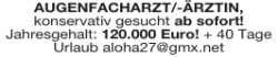 AUGENFACHARZT/-ÄRZTIN, konservativ gesucht ab sofort