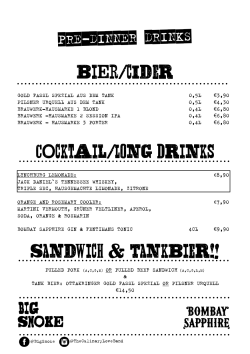 biER/cIder COcktAil/Long Drinks Sandwich & Tankbier!