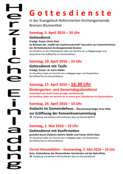 Gottesdienste - Evangelisch-reformierte Kirchengemeinde Bremen