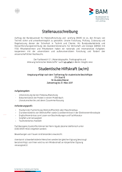 Stellenausschreibung Studentische Hilfskraft (w/m)