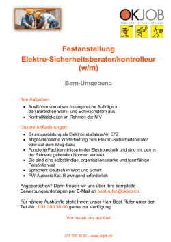 Festanstellung Elektro-Sicherheitsberater/kontrolleur (w/m)