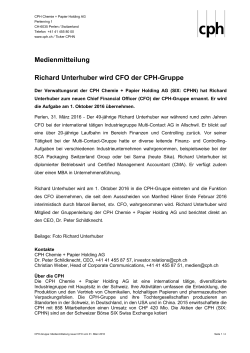 Medienmitteilung Richard Unterhuber wird CFO der CPH