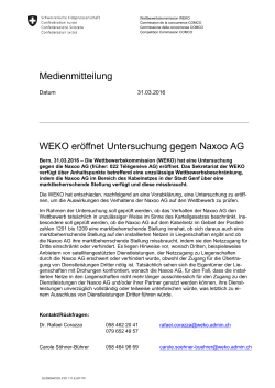 Medienmitteilung WEKO eröffnet Untersuchung gegen Naxoo AG