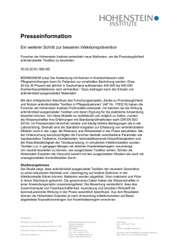 Ein weiterer Schritt zur besseren Infektionspr&auml;vention