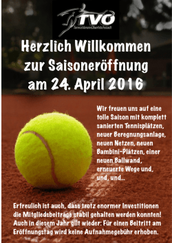 Herzlich Willkommen zur Saisoner&ouml;ffnung am 24. April 2016