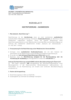 merkblatt nostrifizierung – zahnmedizin