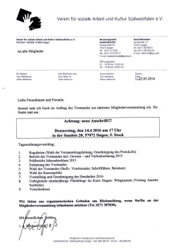 Einladung  - Verein f&uuml;r soziale Arbeit und Kultur S&uuml;dwestfalen eV
