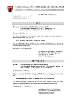 Interruption de l`alimentation en eau potable, jeudi le