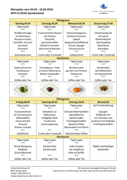 Menuplan vom 04.04.- 10.04.2016 APH Im Brühl Spreitenbach