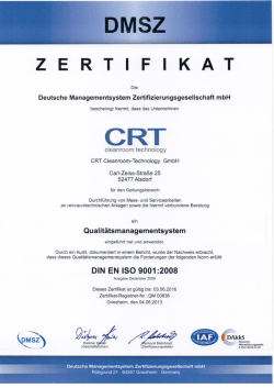 Zertiﬁkat - CRT | Cleanroom Technology