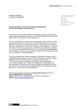 Industrieums&auml;tze im Januar 2016 in Brandenburg gestiegen
