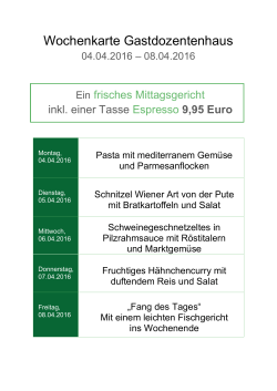 Wochenkarte Gastdozentenhaus