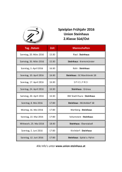 Spielplan Frühjahr 2016 Union Steinhaus 2.Klasse Süd/Ost