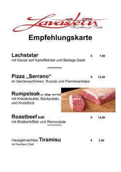 Empfehlungskarte 1 - Restaurant Lavastein
