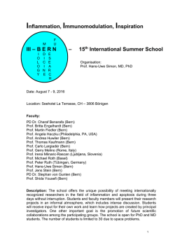 Inflammation, Immunomodulation, Inspiration III &ndash; BERN