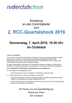 Donnerstag, 7. April 2016, 19.30 Uhr im Clublokal