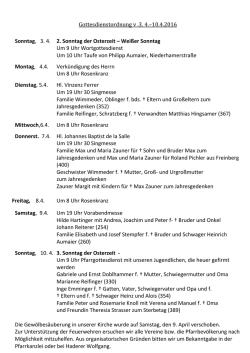 Gottesdienstordnung v .3. 4.&ndash;10.4.2016 Sonntag, 3. 4. 2. Sonntag