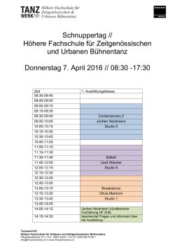 Stundenplan HF ZUB - Grundausbildung Bühnentanz ZTTS