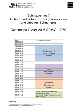 Stundenplan HF ZUB - Grundausbildung Bühnentanz ZTTS