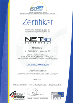 ISO 9001 Zertifizierung Wir erheben einen
