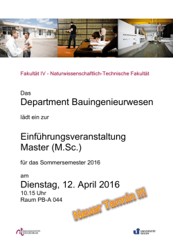 Einf&uuml;hrungsveranstaltung SS 2016 Master (M.Sc.)