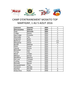 camp d`entrainement moskito top martigny, 1 au 5
