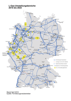 Karte L-Gas-Umstellungsbereiche 2016-2022