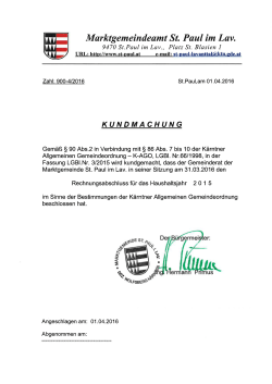 Kundmachung Rechnungsabschluss Haushaltsjahr 2015