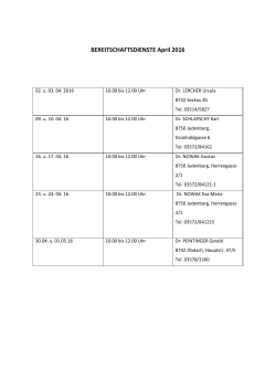 BEREITSCHAFTSDIENSTE April 2016