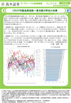 3月のPMI製造業指数〜景況感が軒並み改善(2016/4/6作成)