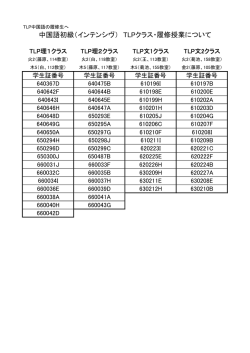 中国語初級（インテンシヴ） TLPクラス・履修授業について