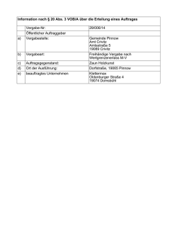 Information nach &sect; 20 Abs. 3 VOB/A &uuml;ber die Erteilung eines