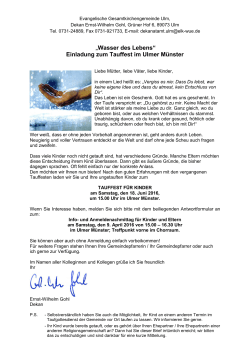 „Wasser des Lebens“ Einladung zum Tauffest im Ulmer Münster